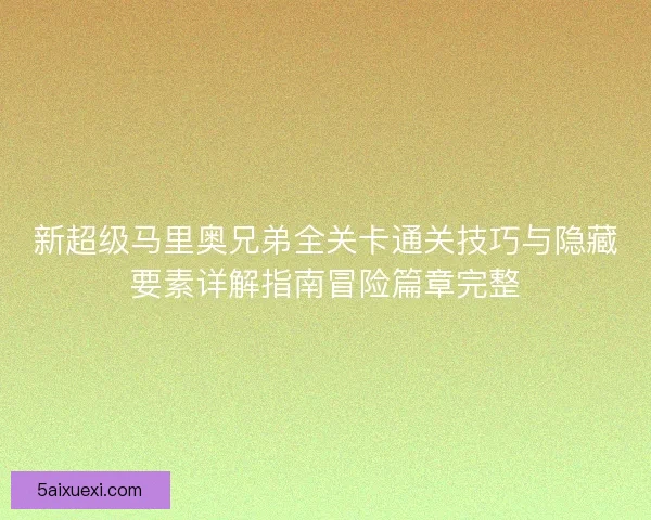 新超级马里奥兄弟全关卡通关技巧与隐藏要素详解指南冒险篇章完整