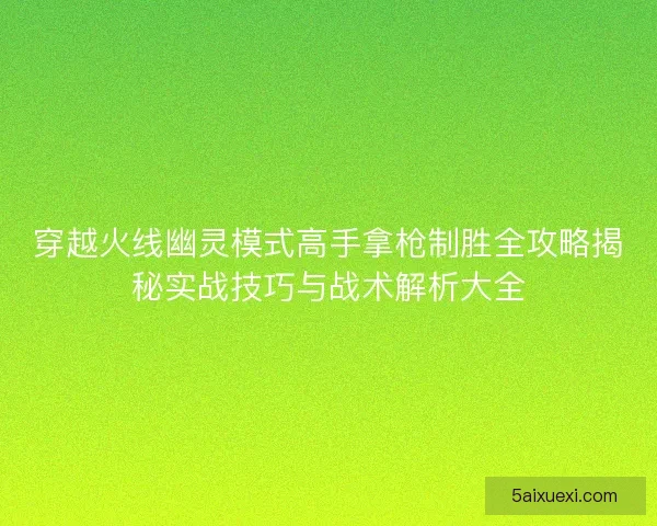 穿越火线幽灵模式高手拿枪制胜全攻略揭秘实战技巧与战术解析大全